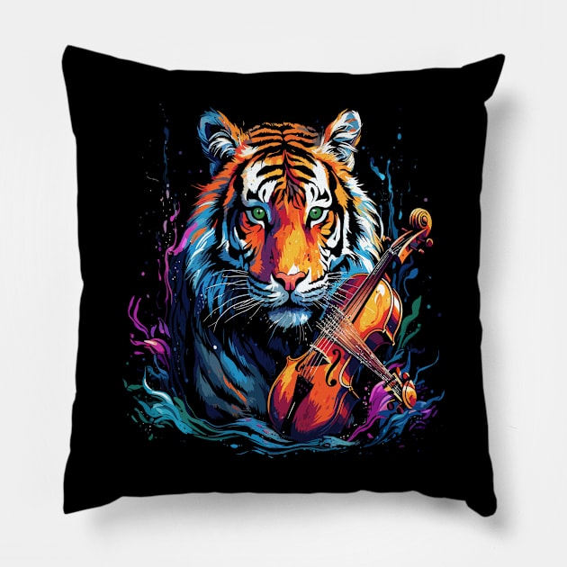 Siberian Tiger Playing Violin Pillow by JH Mart