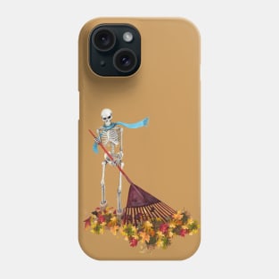 Skeleton Raking Leaves Phone Case