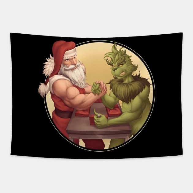 Santa Christmas Armwrestling Tapestry by KingsLightStore