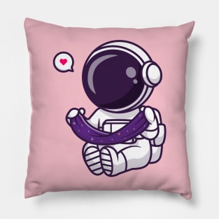 Cute Astronaut With Space Slime Cartoon Pillow