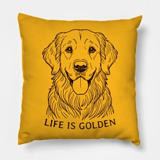 Golden Retriever Lover Art - Life is Golden Graphic for Dog Enthusiasts Pillow