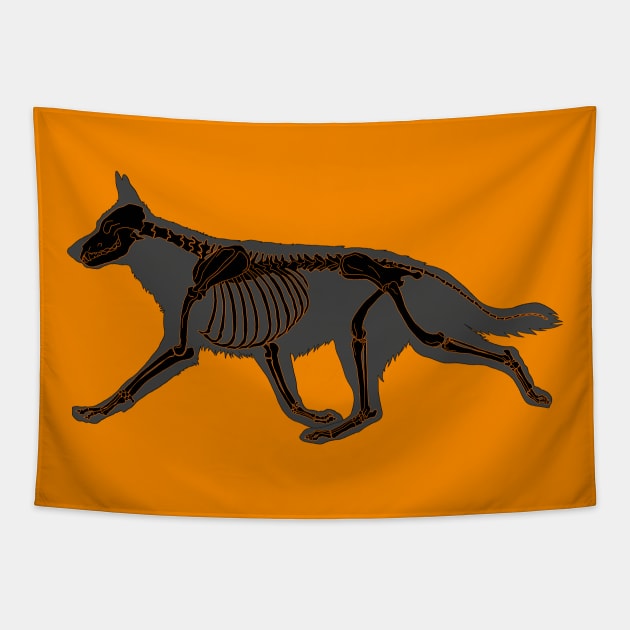 Halloween Design - Dog Skeleton Black & Orange Tapestry by Earthy Fauna & Flora