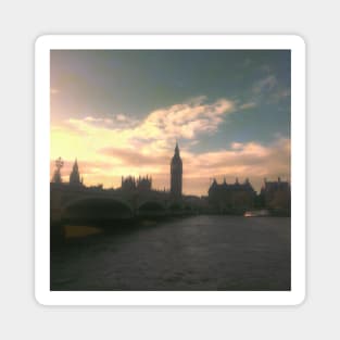 London Big Ben photoreal beautiful city purple pink aesthetic foggy design Magnet