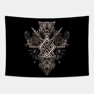 Viking Wolf Raven of Odin Geri Freki Huginn Muninn Gungnir Norse Mythology Tapestry