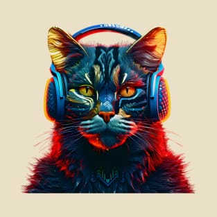 Neon Cat Wearing Headphones T-Shirt