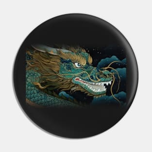 Ukiyo-e Japanese Art - Fantasy Green Dragon Pin