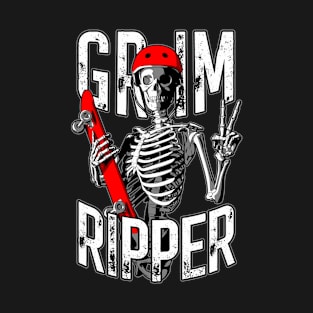 Grim Ripper Skateboarding Halloween Zombie Skater Skeleton T-Shirt