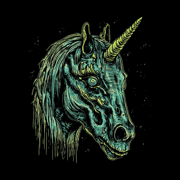 Vintage Zombie Unicorn Head Illustration - Macabre Fantasy Art by Soulphur Media