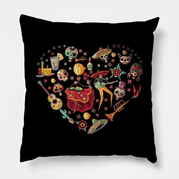 Heart Sombrero Mexico Fiesta Mexican Pillow by ShirtsShirtsndmoreShirts