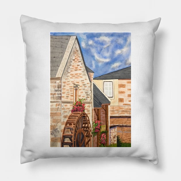 Old French Mill Watercolor Pillow by artsytee