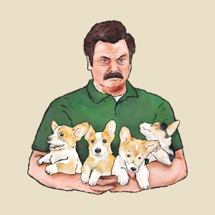 Ron Swanson & Corgi Puppies T-Shirt