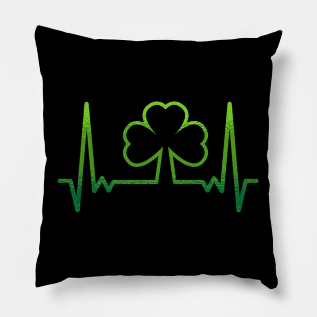 Shamrock Heartbeat Saint Patricks Day Pillow by ShirtsShirtsndmoreShirts