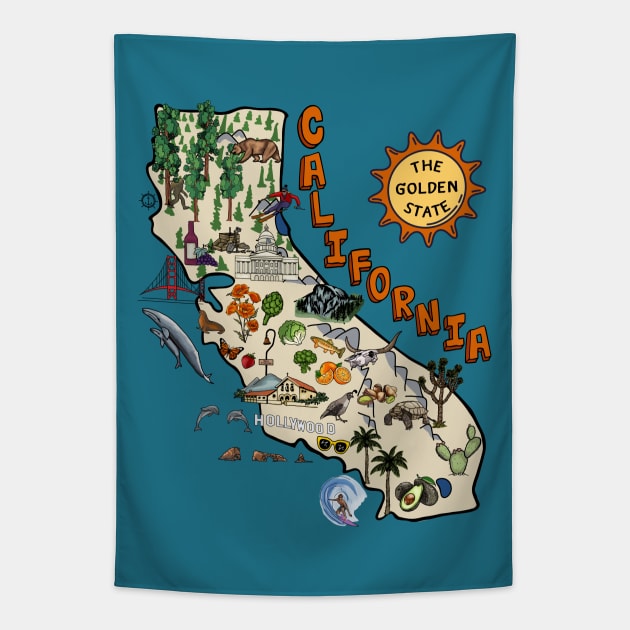 California State Map with Pictures Tapestry by Slightly Unhinged