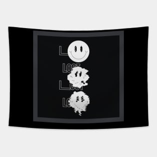 Black Lost distorted smiley face Tapestry