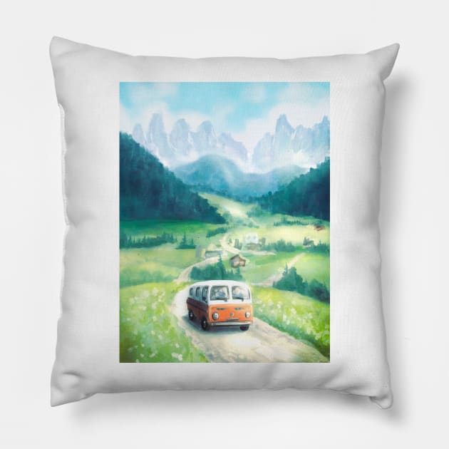 Let's go on a trip Pillow by koreanfolkpaint