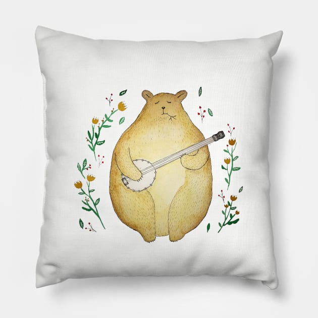 Bear playing the Banjo Pillow by LittleInkings