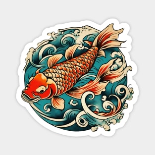 Ocean Waves Vintage Japanese Tattoo Art Koi Fish Magnet