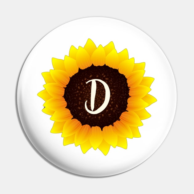 Floral Monogram D Bright Yellow Sunflower Pin by floralmonogram