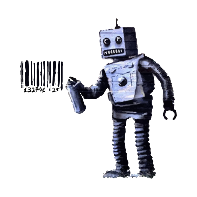 BANKSY Robot Spray Painting Barcode Banksy Tapestry TeePublic