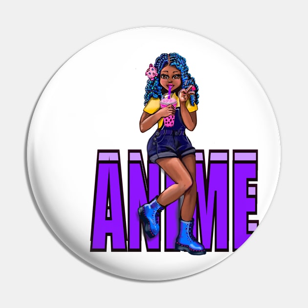 Cute Kawaii black Girl with bubble tea, African American, Black cartoon, purple text anime, game character girl Pin by Artonmytee