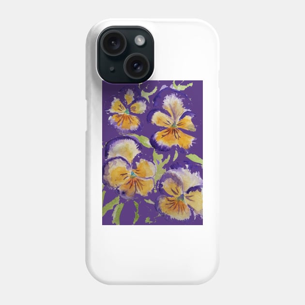 Viola Watercolor Purple Floral Pattern on Dark Purple Phone Case by SarahRajkotwala