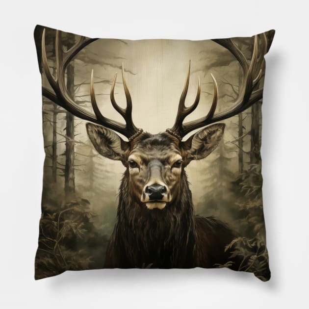 Trophy Buck Deer Illustration Portrait Pillow by AI Art Originals