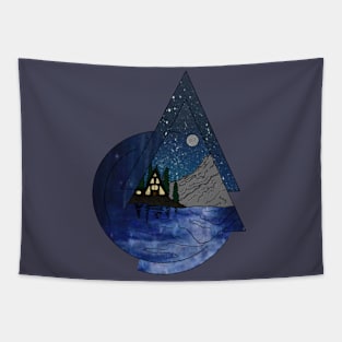 Geometric cabin at night Tapestry