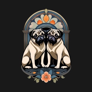 Art Nouveau Lover Pugs Dogs Art T-Shirt