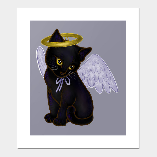 Halloween Black Kitten Dressed In Angel Costume Halloween Angel