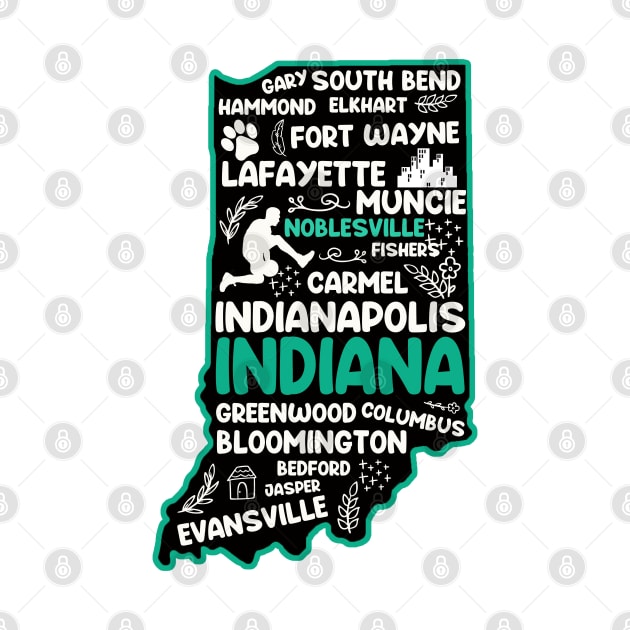 Noblesville Indiana cute map Evansville, Carmel, South Bend, Fishers, Bloomington, Hammond, Gary, Lafayette by BoogieCreates
