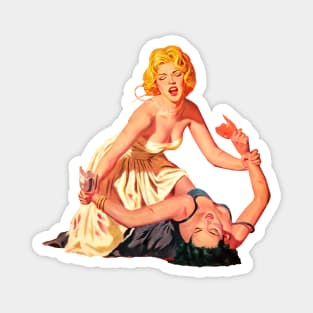 Blonde and Brunette Fight Pulp Fiction Sexy Pin Up Girls Real Men Love Lies Bleeding Retro Comics Vintage Old Magnet