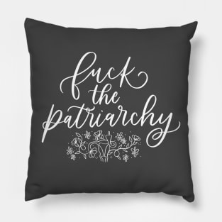 F*ck The Patriarchy Floral Uterus Design White Text Pillow