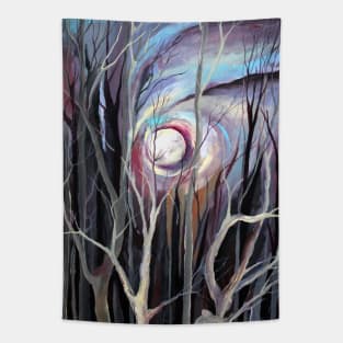 Scandinavian Cold Winter Night Watercolor Illustration Tapestry