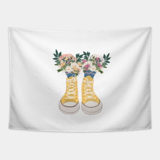 Yellow Sneakers With Wild Flowers Tapestry