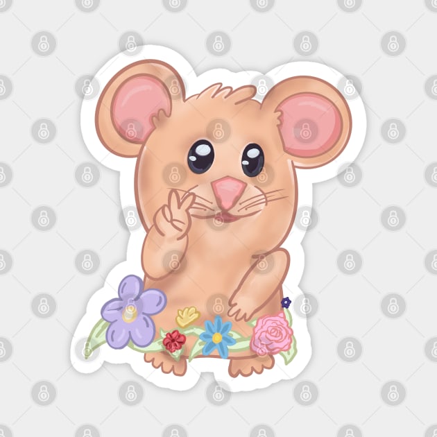 Peace Sign Hamster Meme with Flowers Magnet by RoserinArt