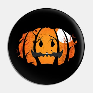 Vintage Spooky Halloween Pumpkin Forest Night Pin