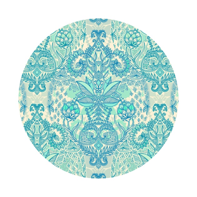 Botanical Geometry - nature pattern in blue, mint green & cream by micklyn