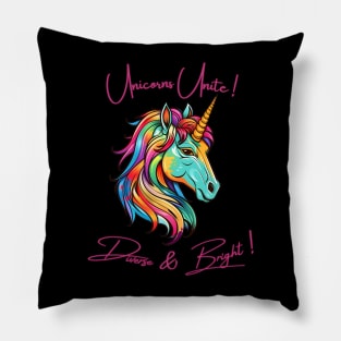 Unicorns unite, diverse and bright, LGBTQIA+ theme Pillow