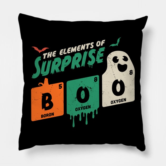 Boo The Elements Of Surprise Halloween Periodic Table Pillow by OrangeMonkeyArt