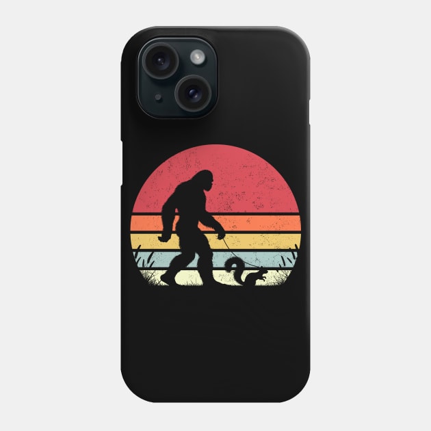 Bigfoot Walking a Squirrel Vintage Retro Sunset Outdoor Phone Case by Cuteness Klub