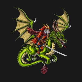 Japanese Samurai Cat Riding Dragon T-Shirt