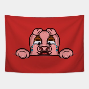 Pig Cartoon With Crying Face Expression Tapestry