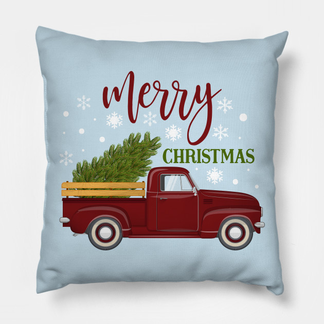 Vintage Red Truck Christmas Tree Vintage Red Truck Pillow