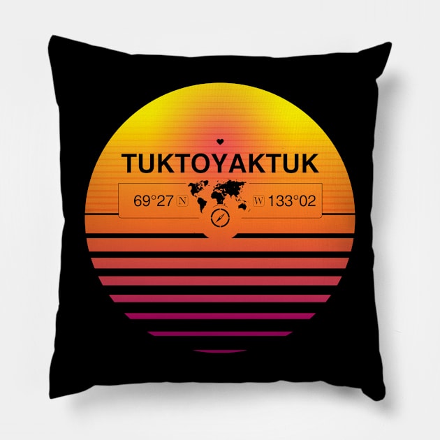 Tuktoyaktuk, Northwest Terrertories  Retro Sunset Pillow by MapYourWorld