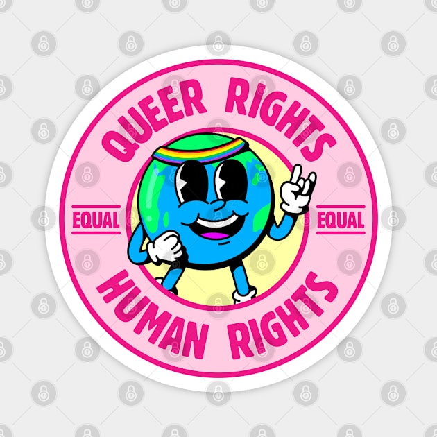 Queer Rights Equal Human Rights - Cute LGBT Earth Cartoon Magnet by Football from the Left