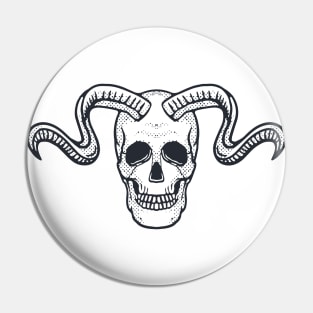 Horned Skull Illustration Black White Pin