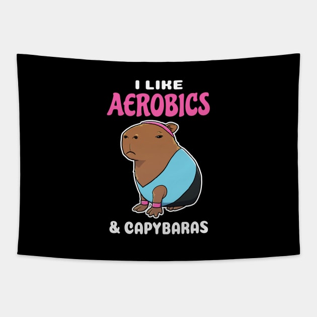 I Like Aerobics and Capybaras Cartoon Tapestry by capydays