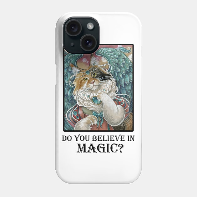 Angel Cat Princess - Do You Believe In Magic - Black Outlined Version Phone Case by Nat Ewert Art