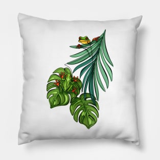 Minimalistic Continuous Line Tropical Frogs Pillow