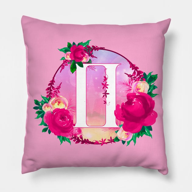 Gemini Zodiac Horoscope Pink Floral Monogram Pillow by bumblefuzzies